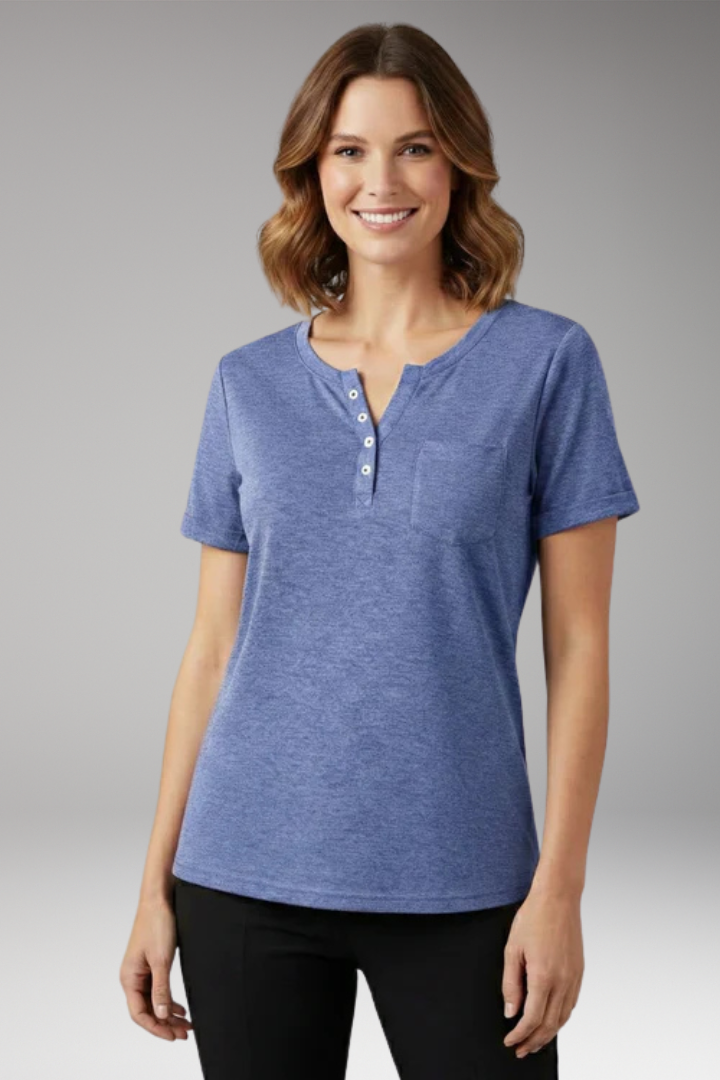 Women's T Shirt with Button Placket and Chest Pocket