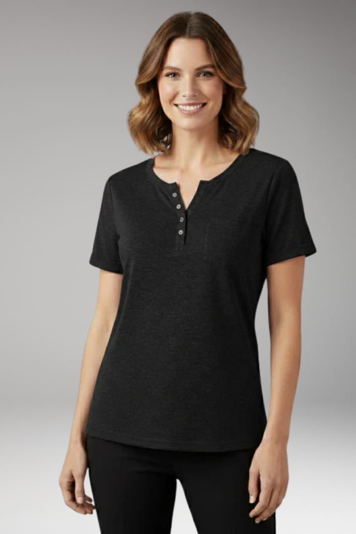 Women's T Shirt with Button Placket and Chest Pocket