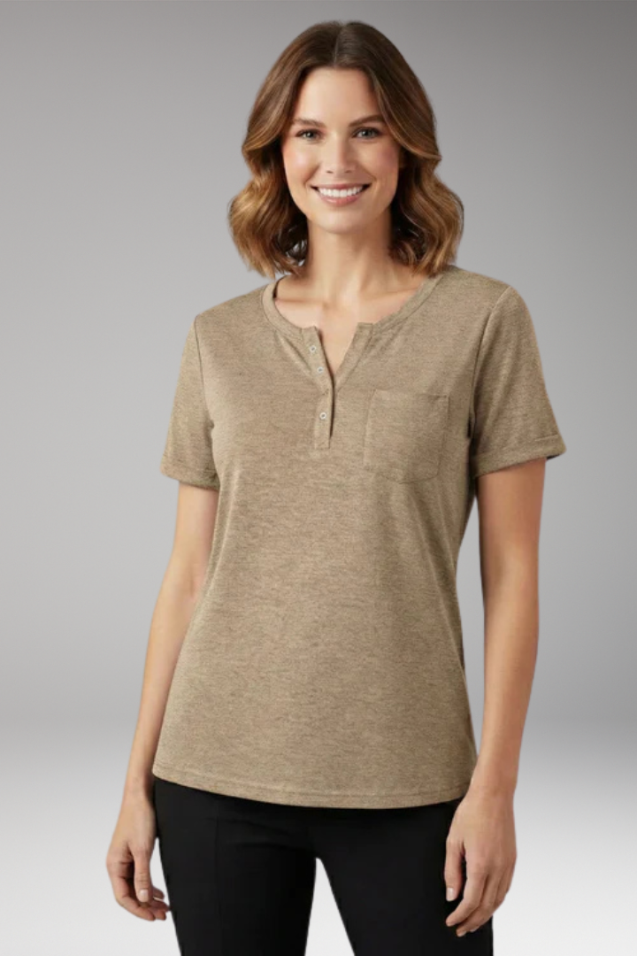 Women's T Shirt with Button Placket and Chest Pocket