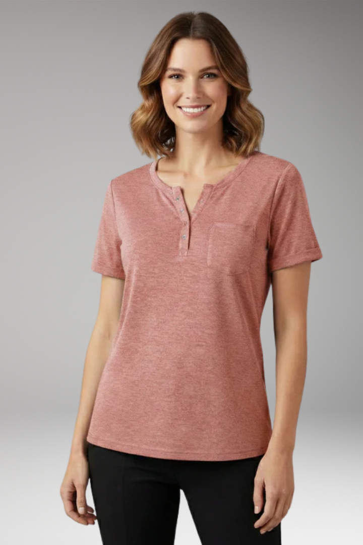 Women's T Shirt with Button Placket and Chest Pocket
