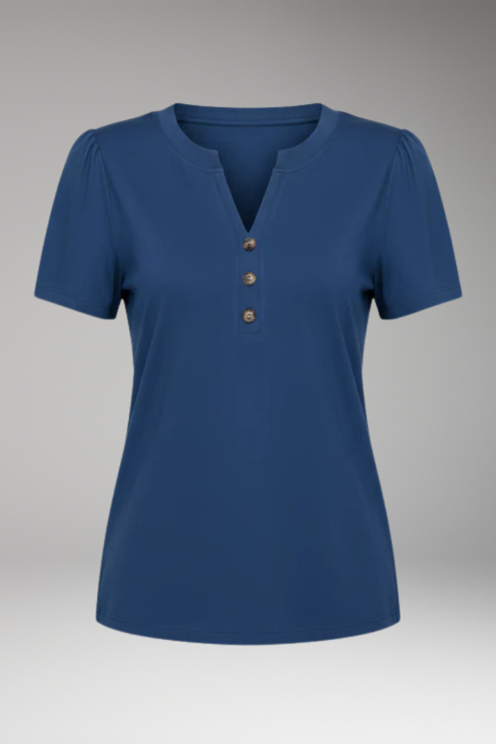 Women's T Shirt with Button Placket and Short Sleeves