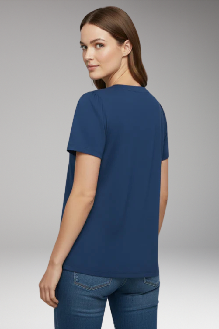 Women's T Shirt with Button Placket and Short Sleeves