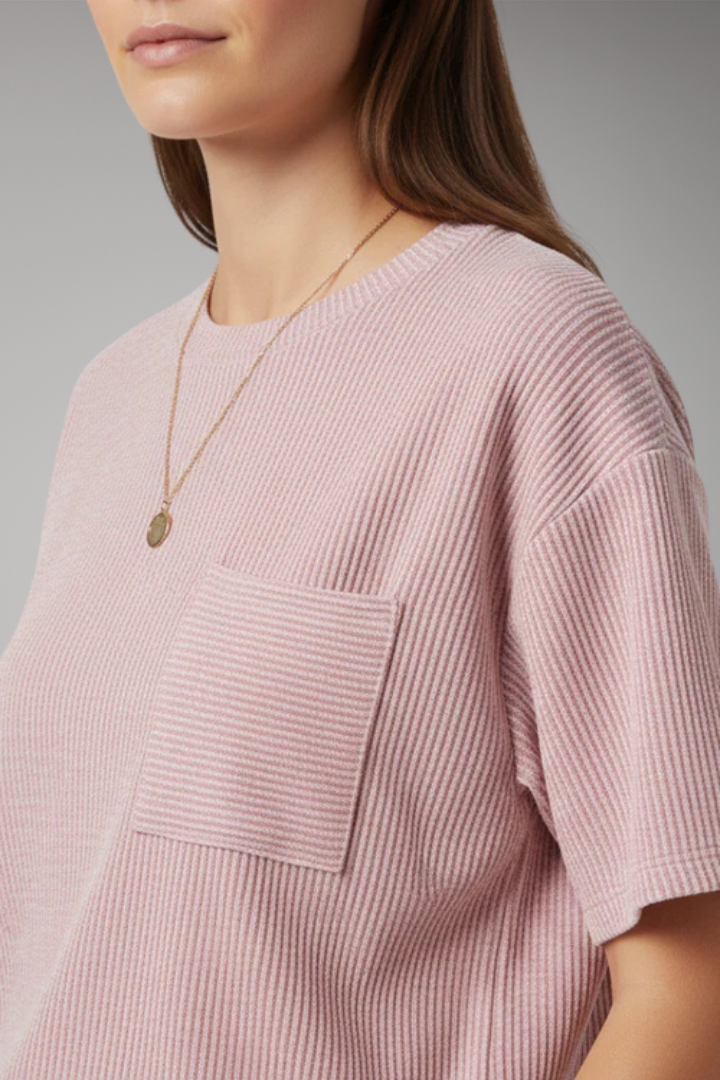 Women's T Shirt with Chest Pocket and Textured Surface