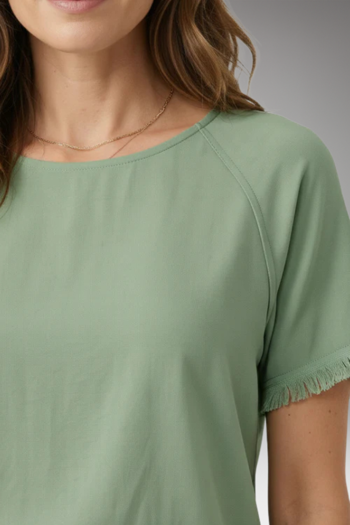 Women's T Shirt with Fringed Hem and Raglan Sleeves
