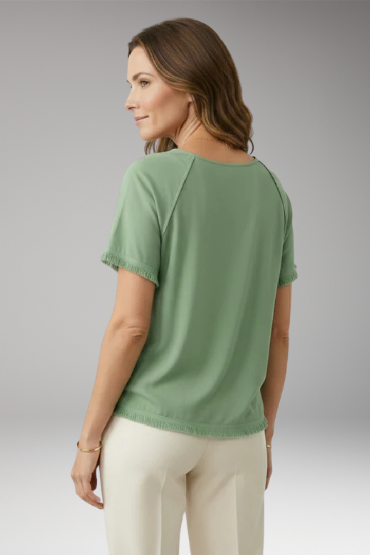 Women's T Shirt with Fringed Hem and Raglan Sleeves
