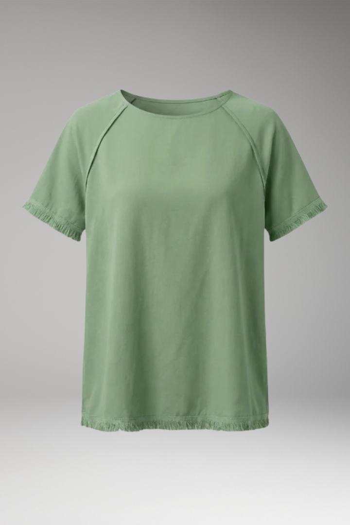 Women's T Shirt with Fringed Hem and Raglan Sleeves
