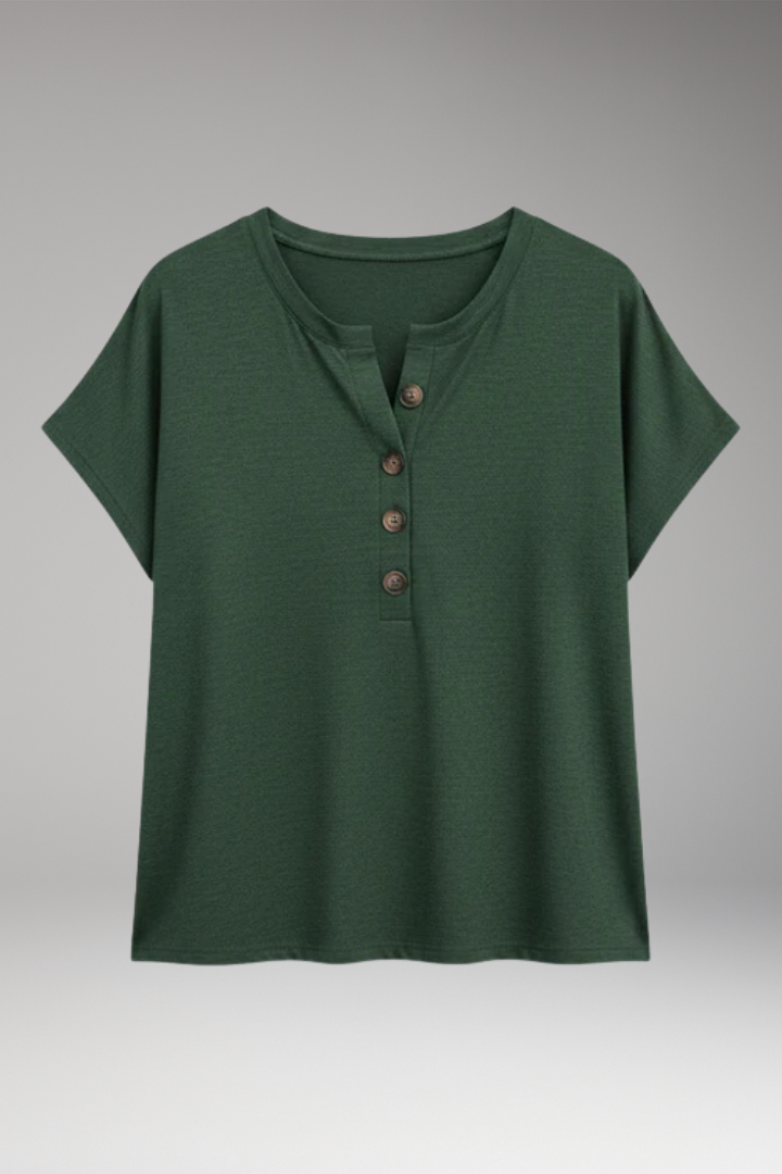 Women's T Shirt with Short Sleeves and Button Placket