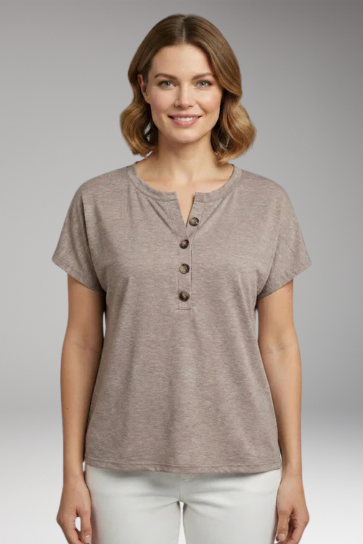 Women's T Shirt with Short Sleeves and Button Placket