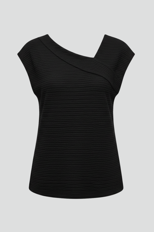 Women's T Shirt with Slanted Neckline and Textured Surface