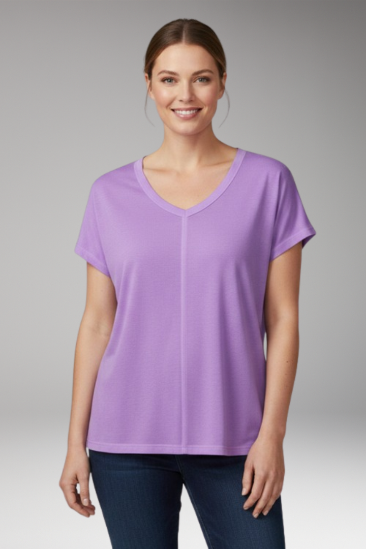 Women's T Shirt with V-Neck and Side Slits