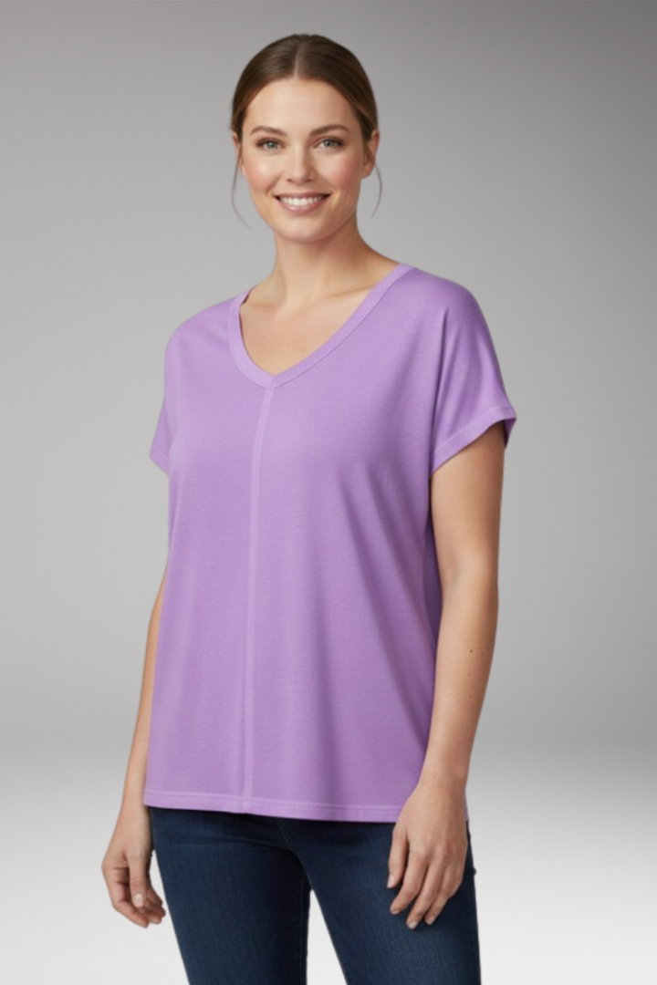 Women's T Shirt with V-Neck and Side Slits