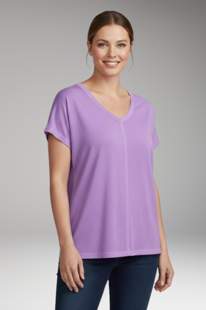 Women's T Shirt with V-Neck and Side Slits