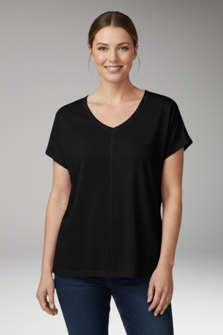 Women's T Shirt with V-Neck and Side Slits