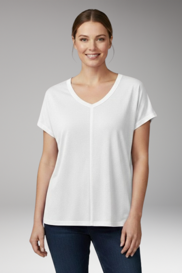 Women's T Shirt with V-Neck and Side Slits