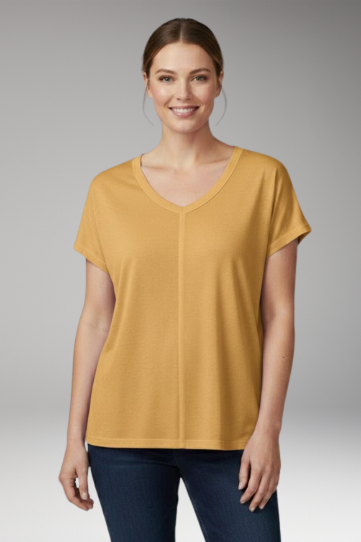 Women's T Shirt with V-Neck and Side Slits