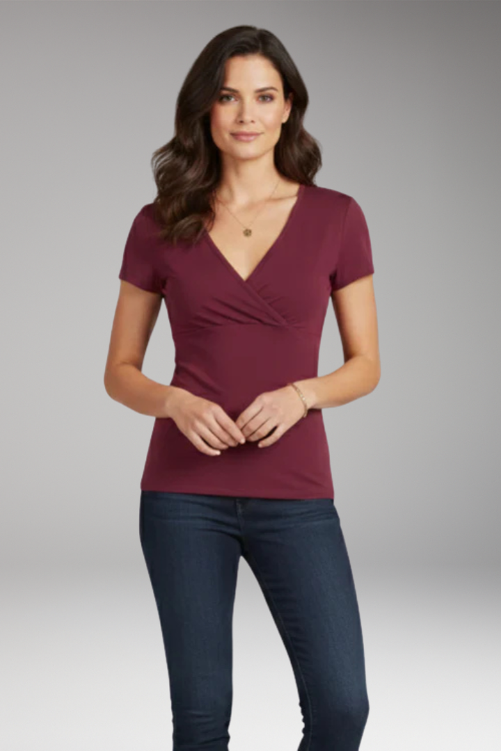 Women's T Shirt with Wrap V Neck and Short Sleeves