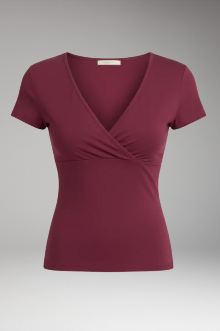 Women's T Shirt with Wrap V Neck and Short Sleeves