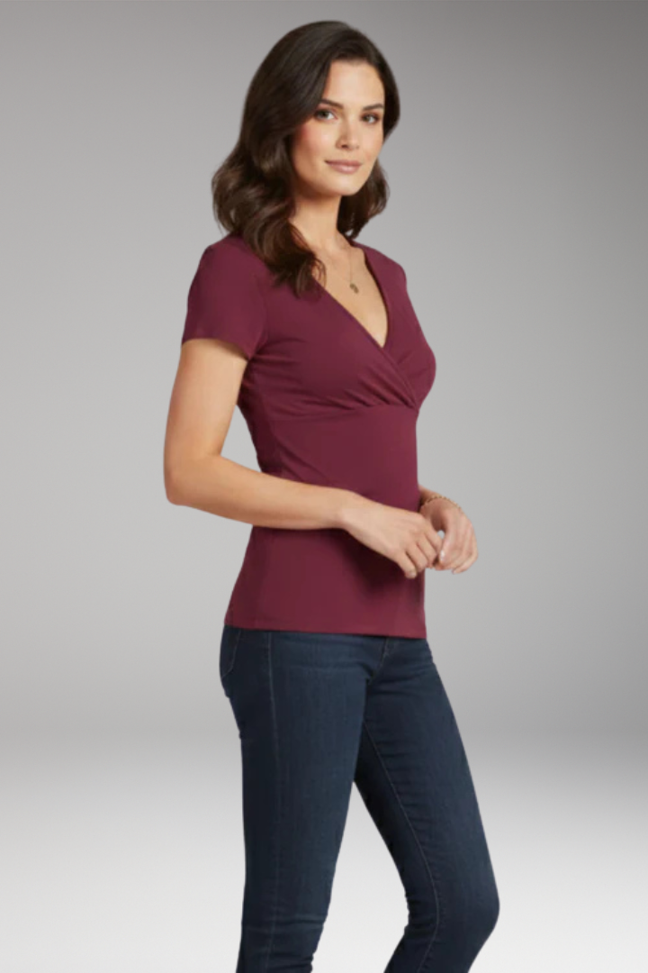 Women's T Shirt with Wrap V Neck and Short Sleeves