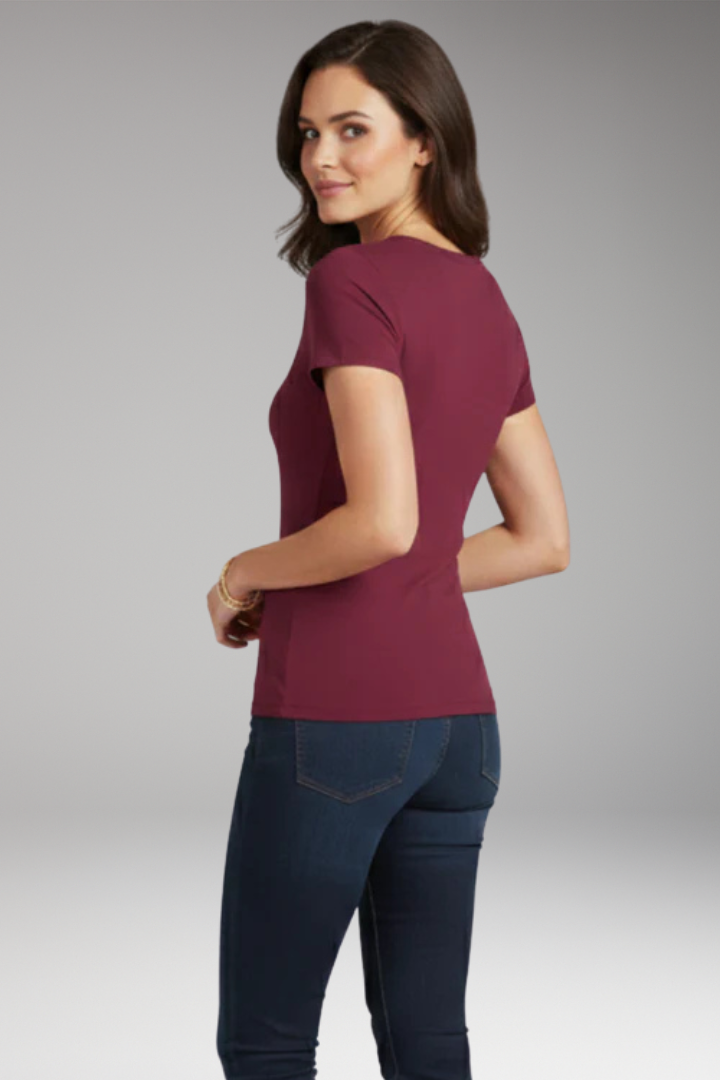 Women's T Shirt with Wrap V Neck and Short Sleeves