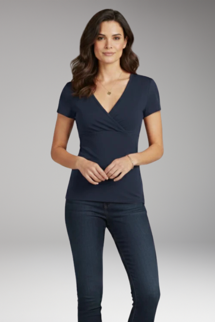 Women's T Shirt with Wrap V Neck and Short Sleeves