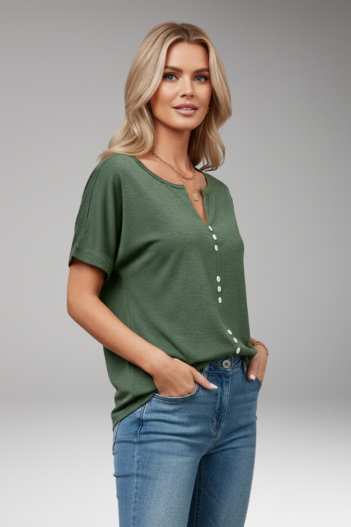 Women's T'Shirt with Button Placket and Relaxed Fit
