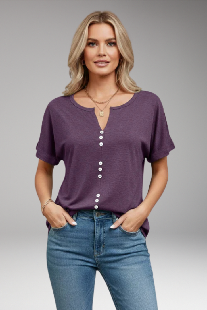 Women's T'Shirt with Button Placket and Relaxed Fit