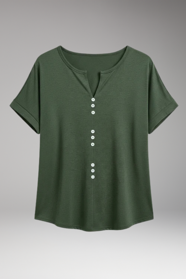 Women's T'Shirt with Button Placket and Relaxed Fit