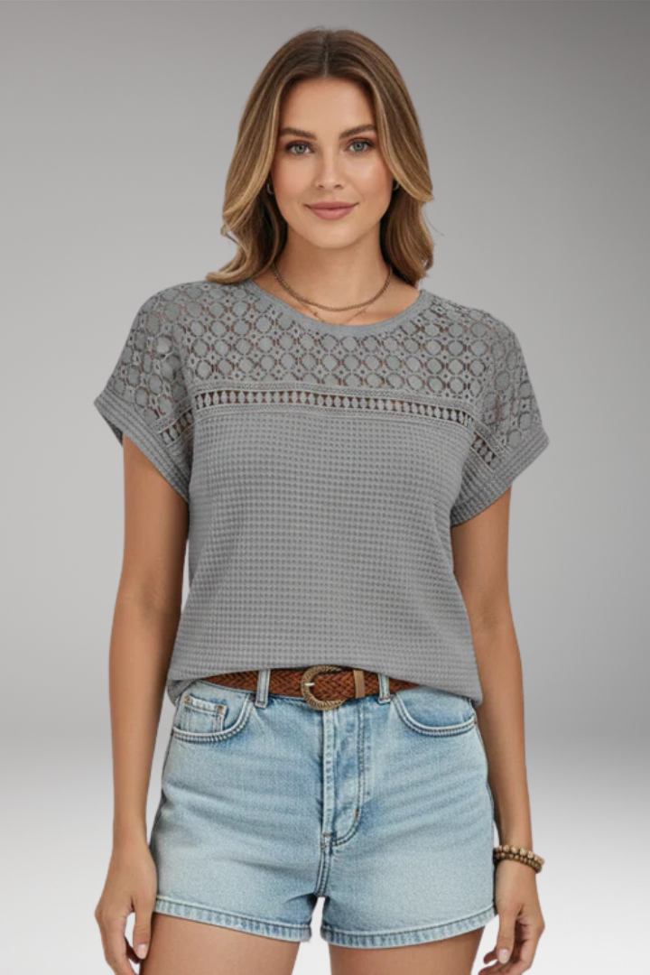 Women's T'Shirt with Crochet Detail and Round Neck