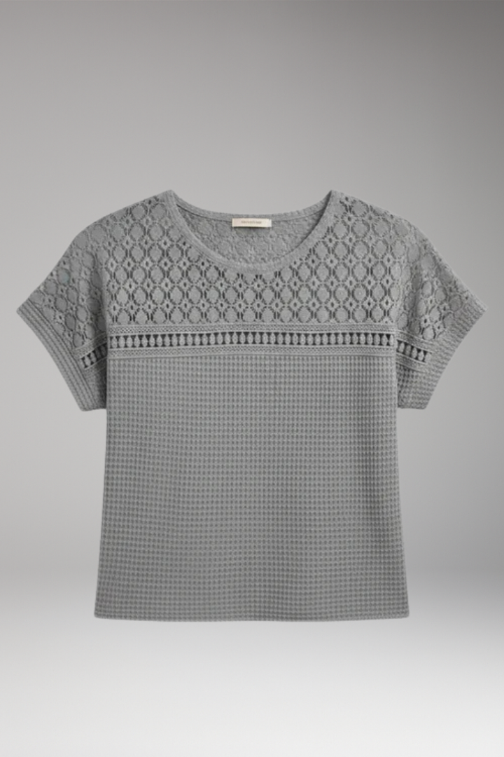 Women's T'Shirt with Crochet Detail and Round Neck
