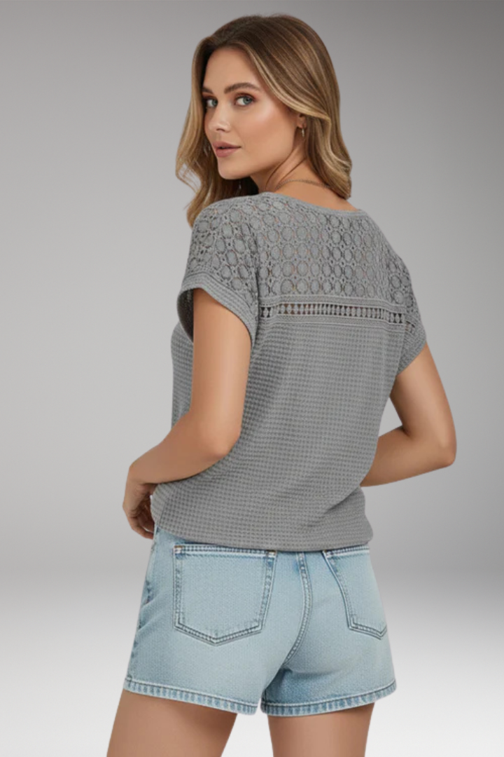 Women's T'Shirt with Crochet Detail and Round Neck