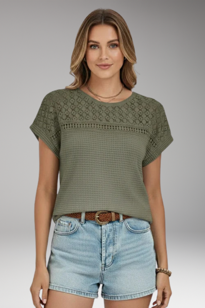 Women's T'Shirt with Crochet Detail and Round Neck