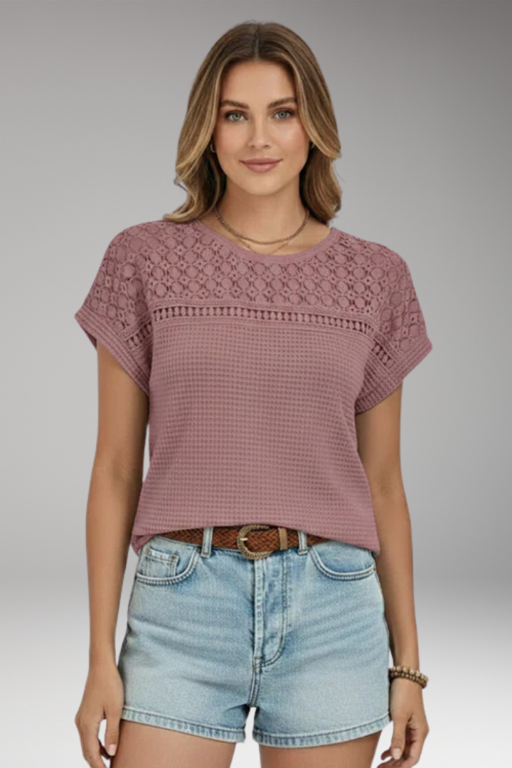 Women's T'Shirt with Crochet Detail and Round Neck