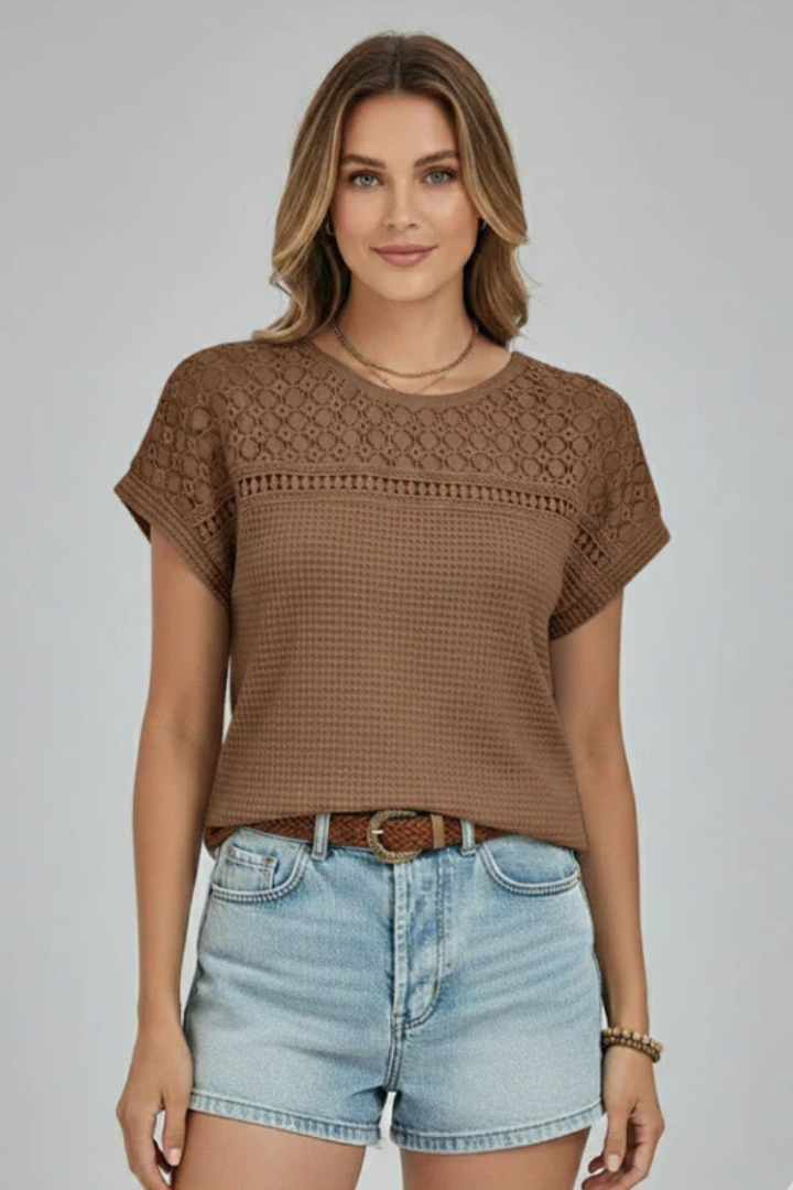 Women's T'Shirt with Crochet Detail and Round Neck