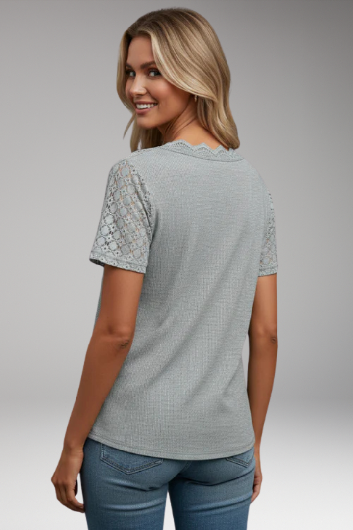 Women's T'Shirt with Crochet Sleeves and Button Front