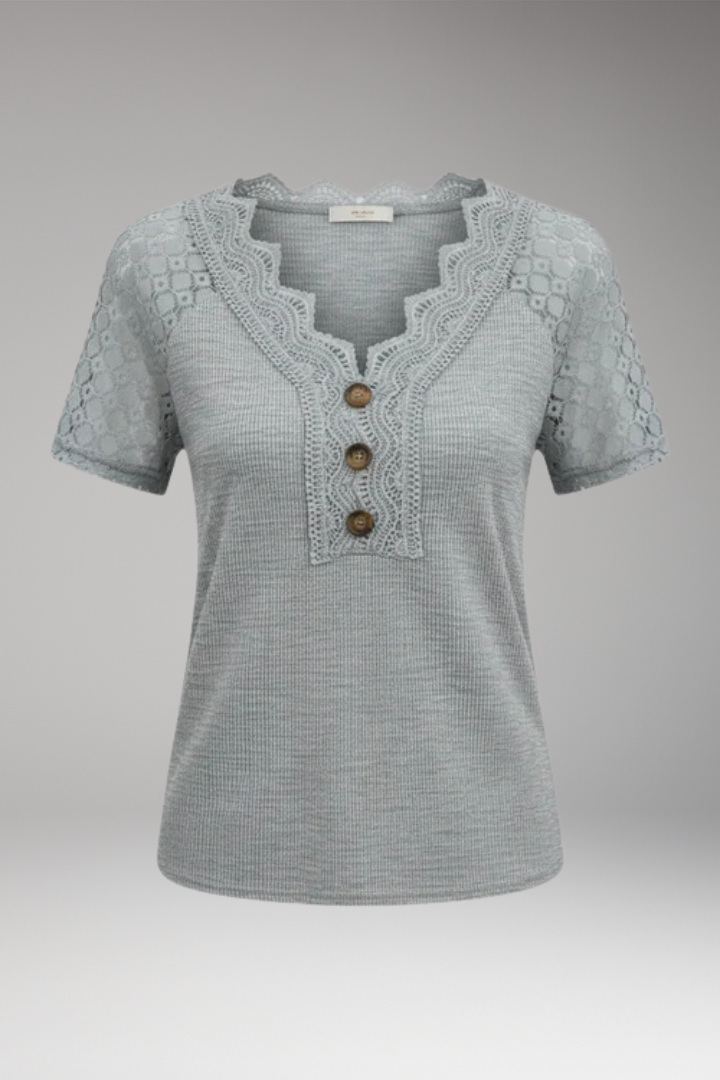 Women's T'Shirt with Crochet Sleeves and Button Front