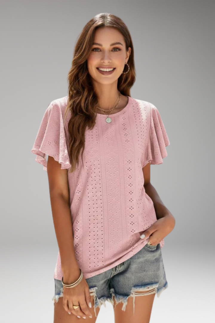 Women's T'Shirt with Flounced Sleeves and Openwork