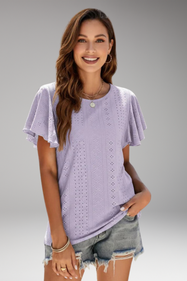 Women's T'Shirt with Flounced Sleeves and Openwork
