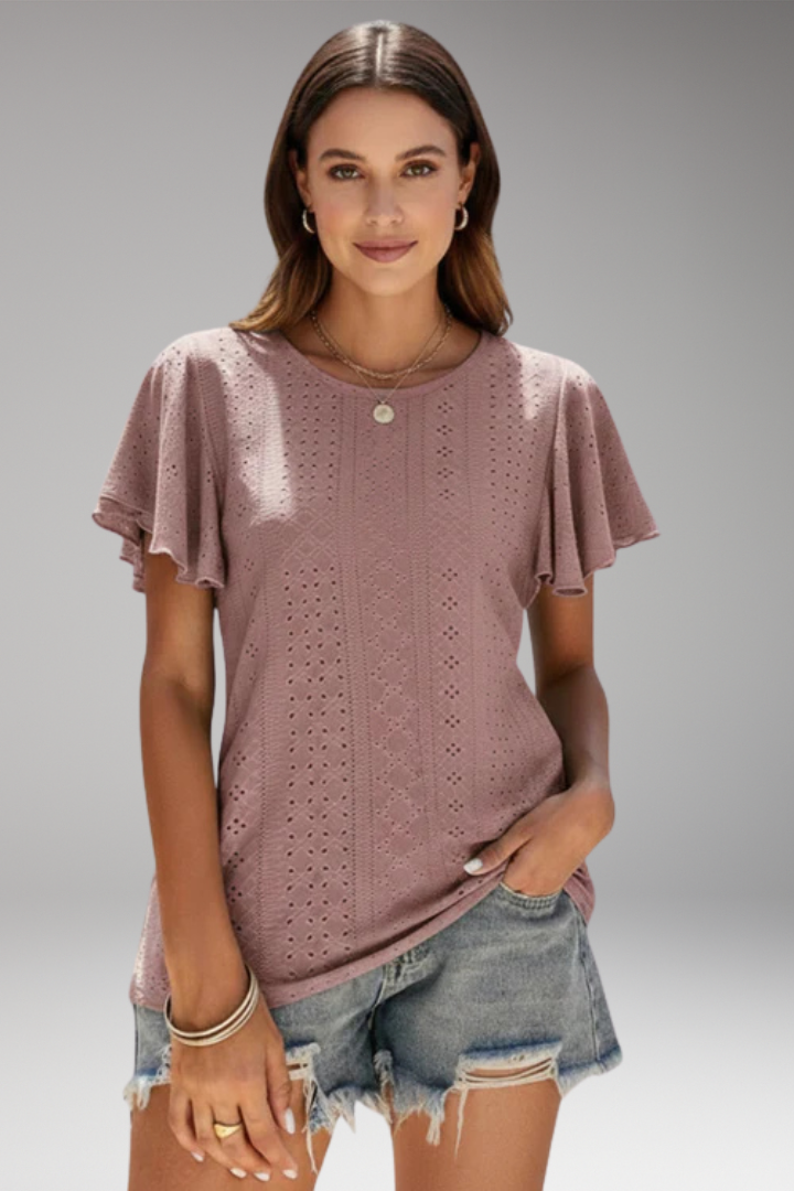 Women's T'Shirt with Flounced Sleeves and Openwork