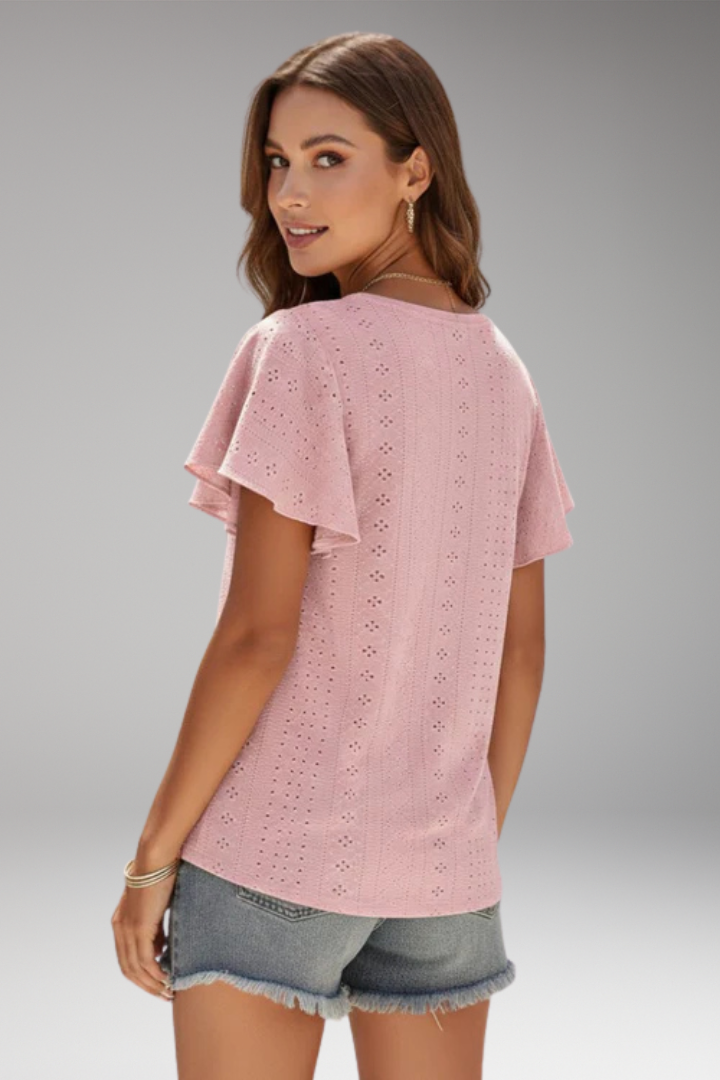 Women's T'Shirt with Flounced Sleeves and Openwork