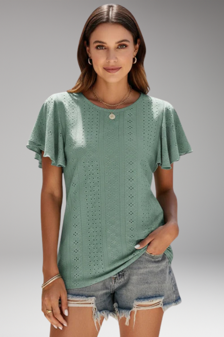 Women's T'Shirt with Flounced Sleeves and Openwork