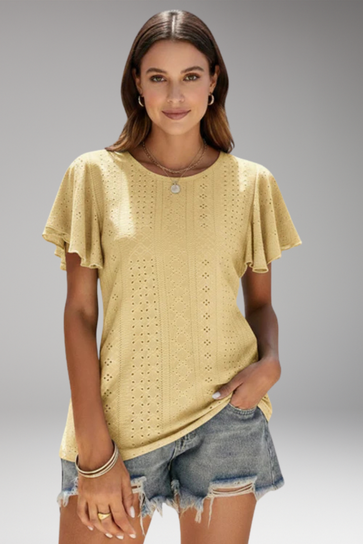 Women's T'Shirt with Flounced Sleeves and Openwork