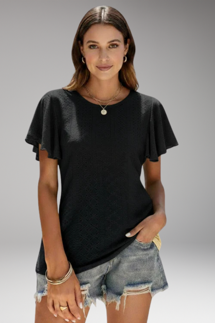 Women's T'Shirt with Flounced Sleeves and Openwork