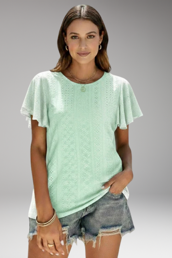 Women's T'Shirt with Flounced Sleeves and Openwork