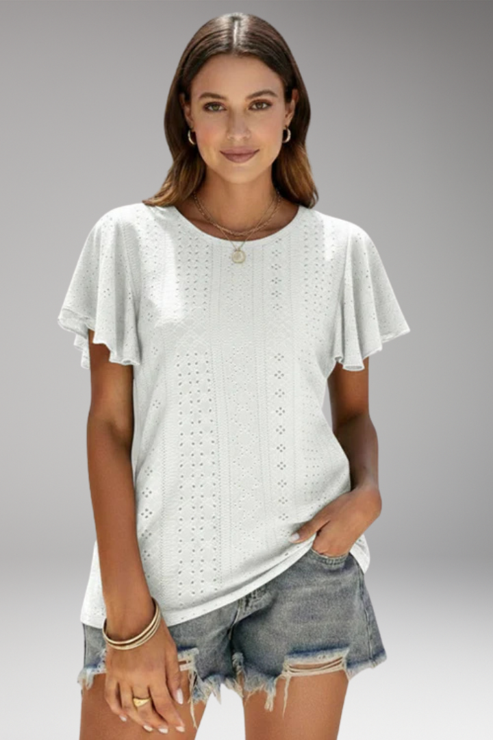 Women's T'Shirt with Flounced Sleeves and Openwork