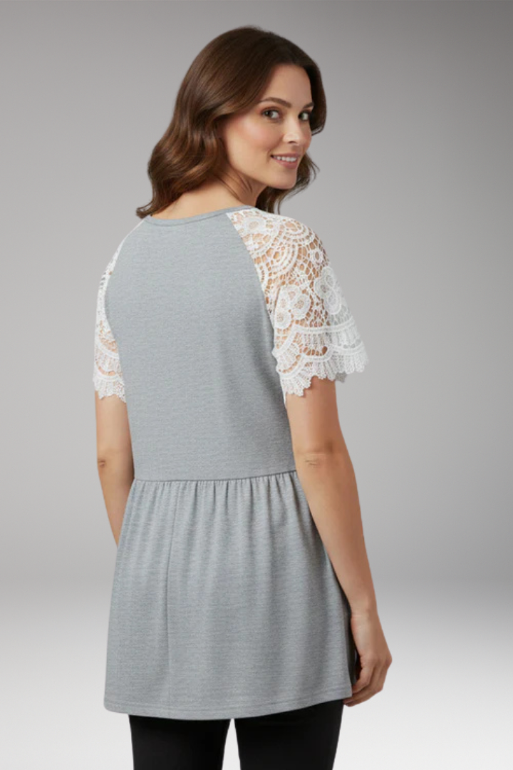 Women's T'Shirt with Lace Sleeves and Peplum Hem