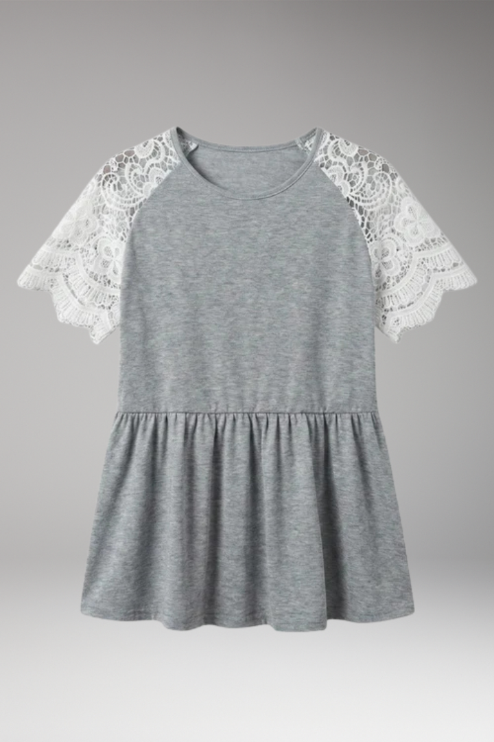 Women's T'Shirt with Lace Sleeves and Peplum Hem
