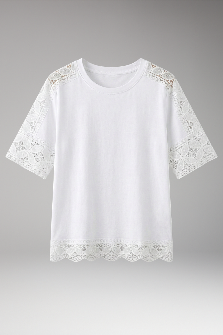 Women's T'Shirt with Lace Trim and Round Neck