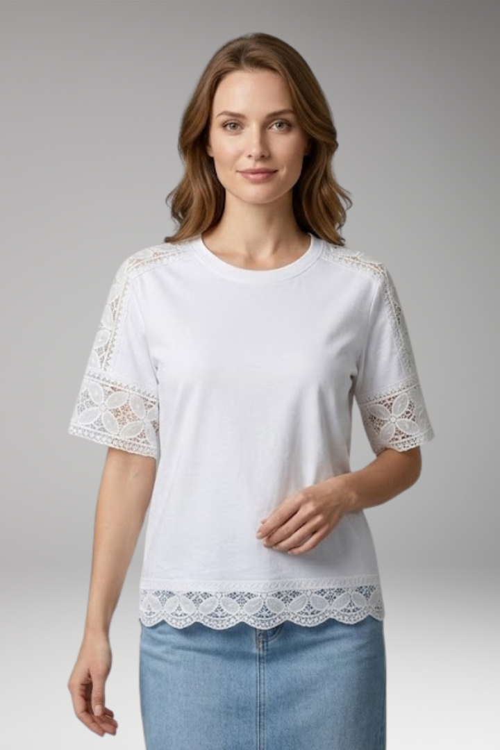Women's T'Shirt with Lace Trim and Round Neck