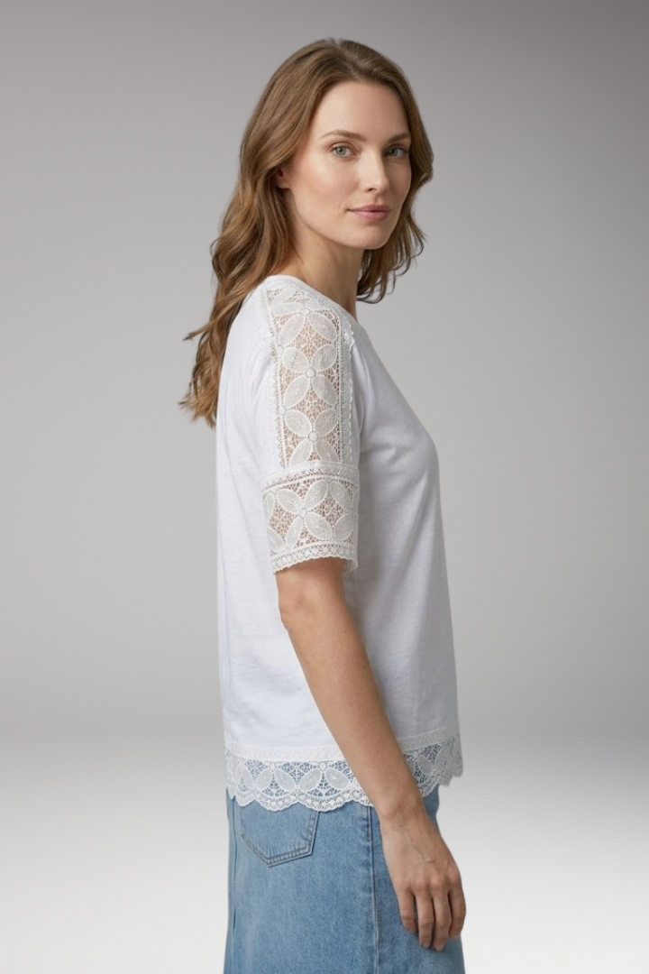 Women's T'Shirt with Lace Trim and Round Neck