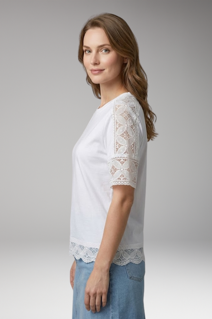 Women's T'Shirt with Lace Trim and Round Neck